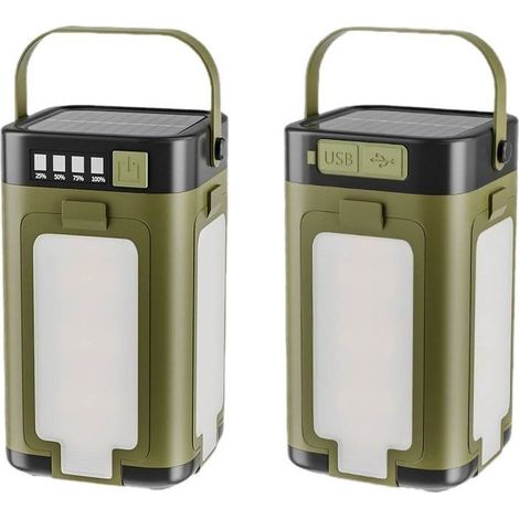 Green LED solar camping lamp, 4-branch portable tent lamp with hook, 1-pack for outdoor use (1/5)