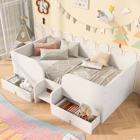 Letto bambino 90 x 200 cm bianco con due cassetti, scala di sicurezza e sponde laterali (1/5)