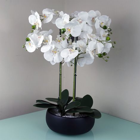 60cm Orchid Artificial White Black Ceramic Planter (1/5)