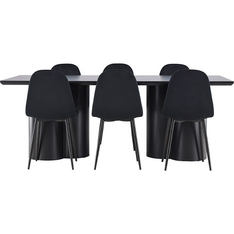 Olivia Essgruppe Tisch 100x210cm und 6 Velours Stühle schwarz.