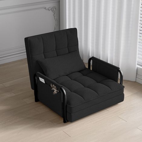 Sofá cama de 1 plaza converdeibel, con respaldo ajustabel en 5 posiciones, bolsillo de almacenamiento, Sherpa, sofá cama multifonctionnel 1 place, converdeibel en cama,Negro