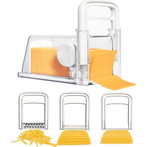 Trancheuse à fromage multifonction 4 en 1 en acier inoxydable avec poignée, râpe, hachoir et boîte de rangement. Accessoires de cuisine. (1/5)