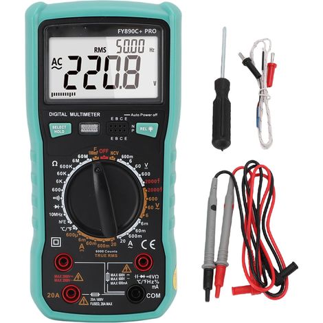 Multimètre numérique 6000 points, testeur électrique, tension 2000V, capacité de courant, valeur résistive, test de Diode Triode. (1/5)