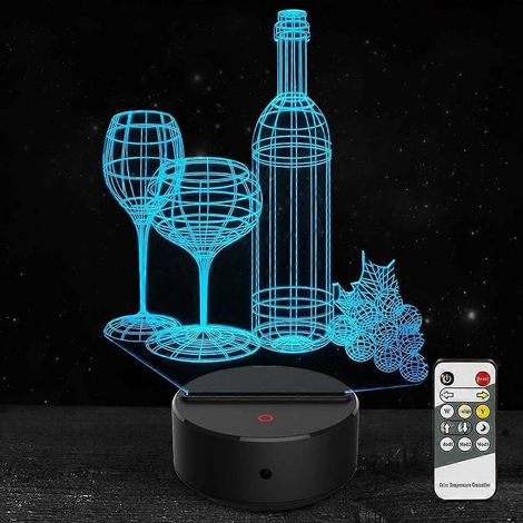 Lampe de nuit 3D en forme de verre à vin avec illusion d'optique LED, 7 couleurs changeantes et télécommande. Idée cadeau pour un anniversaire ou Noël, pour enfants, filles et adultes. (1/5)