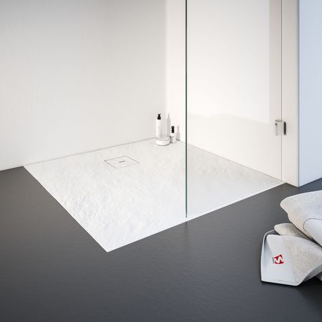 Schulte – Receveur de douche 90 x 90 cm – Résine minérale – Effet pierre blanche – Installation de plain-pied – Bonde de vidage incluse (1/5)