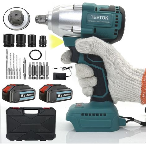 Avvitatore a batteria 450 Nm coppia elevata, motore brushless, con 2 batterie al litio da 5,5 Ah, adatto per auto familiari, 4 prese, 5 trapani, 7 viti, compatibile con batteria Makita