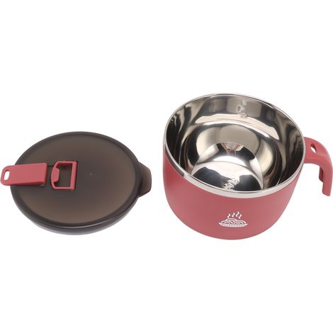 900 ml Edelstahl-Nudelschüssel mit Deckel, rot, ideal für Studentenwohnheime und Büros. (1/5)