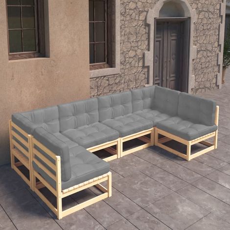 6-tlg. Garten-Lounge-Set mit Kissen Massivholz Kiefer (1/5)