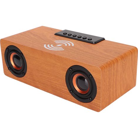 Enceinte Bluetooth sans fil 10 W avec chargeur sans fil, réveil rétro en bois, pour téléphones et tablettes, couleur noyer clair (1/5)