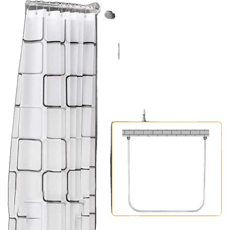 Tringle de Douche, en U, Acier Inoxydable, Fixée au Mur, Diamètre 2,2 cm, Argent (1/5)
