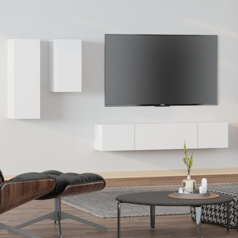 4 Piece TV Cabinet Set White Engineered Wood vidaXL (1/5)
