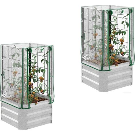 2er-Set hochbeet Set Pflanzkasten mit Kunststoffabdeckung und Rankgitter für Kletterpflanzen 53x53x90cm ideal für Garten und Balkon