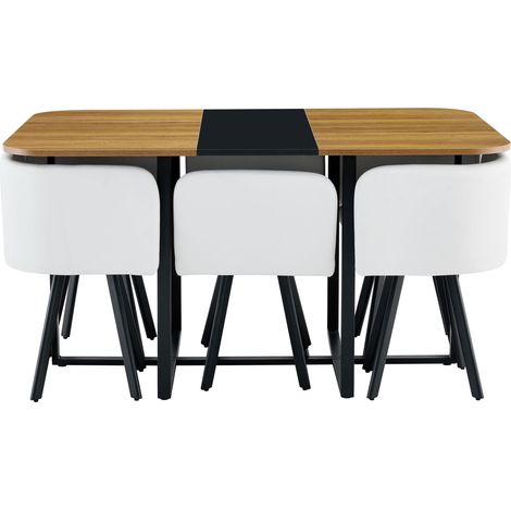 Esstisch-Set ausziehbar mit Stühlen für 4-6 Personen, MDF & Metall, Schwarz Natur Weiß - PANGIVO (1/5)