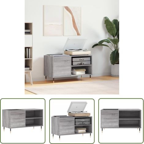 The Living Store Armoire à disques sonoma gris 85x38x48 cm bois d'ingénierie - Meuble À Disques - Armoire À Vinyle - Rangement Disque Vinyle - Étagère Musique - Support Tourniquet (1/5)