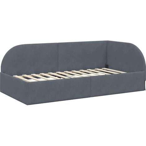 Lit simple，Lit adulte，Cadre de lit d'angle Gris foncé 100 x 200 cm Velours CFW7700991 (1/5)