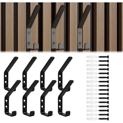 Lot de 8 Patères à Visser Noires pour Panneaux Acoustiques Crochets Muraux Robustes en Métal pour Penderie Vestiaire Couloir Salle de Bain Convient un Espacement Entre Les Lamelles de 13 mm avec Vis (1/5)