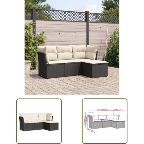 The Living Store 4-tlg. Garten-Sofagarnitur mit Kissen Schwarz Poly Rattan - Gartensorgaunität - Outdoor Möbel - Lounge Set - Gartenlounge - Rattan Sofa (1/3)