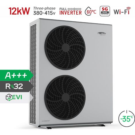 Alsavo Zealux EVI R32 Pompe à chaleur air Triphasée 380-415V/50Hz/3PH grise à double ventilation - 12 kw 3T - Très Haute Performance (COP)  - Silencieuse