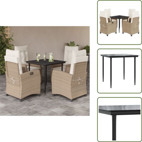 Sitzkissen - vidaXL 5-tlg. Garten-Essgruppe mit Kissen Beige Poly Rattan - Rückenkissen