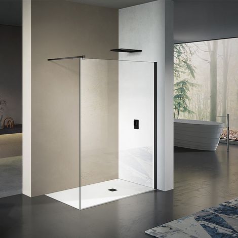 Grand Verre – Paroi de douche à l'italienne 50x200 cm – Verre trempé 8mm anti-calcaire – Profilé noir mat en aluminium – Barre de fixation incluse (1/5)