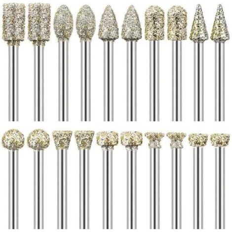 Fraise Diamant, XU, Pack de de 20 Fraises Diamantées Tige 1/8" Compatible avec Dremel pour Sculpture, Bricolage, Meulage, Polissage et Gravure -