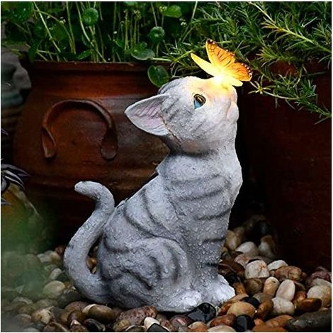 Dekorative Schmetterlingskatzen-Gartendekorationen, Solarleuchten für den Außenbereich, Balkondekorationen, niedliche Katzen, Schmetterlings-Harzdekorationen, Solarleuchten für den Außenbereich, kreat (1/4)