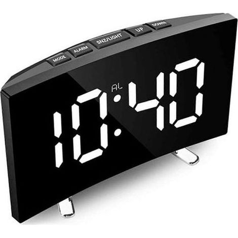 Réveil numérique incurvé à LED avec port USB. affichage miroir de la température et fonction snooze. table de chevet (1/4)