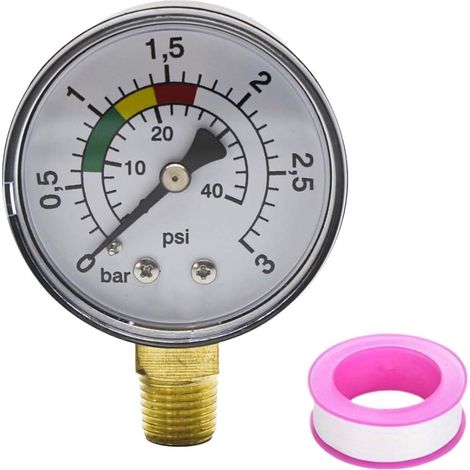 Manomètre Filtre Piscine, Manomètre pour eau Manomètre, Manomètre d'eau 0-3bar, Manomètre pour piscine, Manomètre de piscine, Manomètre à double échelle, Manomètre de pompe de piscine avec un ainsi (1/5)