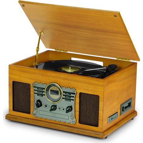 Tourne-Disque 9-en-1 Platine Vinyle avec Bluetooth, CD, Cassette, Radio FM, USB, Fente SD, télécommande (1/5)