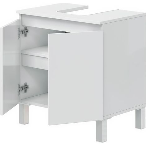 Mobile Bagno Sotto Al Lavabo Mobile Da Appoggio Con 2 Ante E Mensola Interna Salvaspazio Design Moderno Ideale Per lavabi Con Colonna Lavanderia Ripostiglio 60 x 40 x 63.5 Cm Bianco Lucido