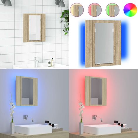 Armario espejo de baño LED acrílico roble Sonoma 40x12x45 cm - Espejo LED - Armario con espejo