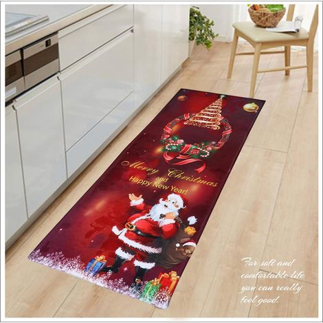 Paillasson de Noël, Tapis de Sol de Noël 60x180CM, Tapis de Bain Antidérapant, Tapis D'entrée Noël, Paillasson Absorbant, Décoration Noël Tapis, Motif de Noël Tapis pour Salon Chambre Couloir (1/5)