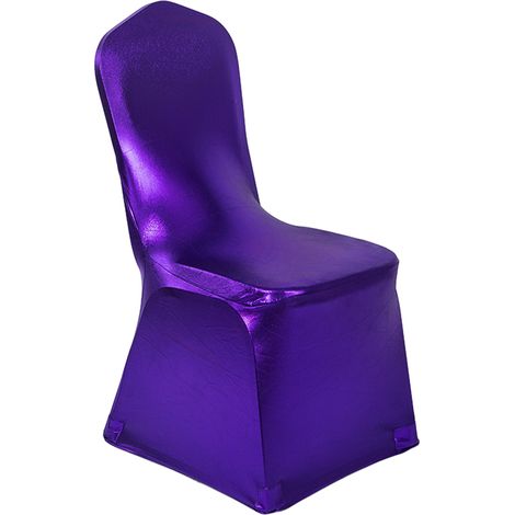 Housses de chaises de salle à manger à imprimé floral doré bronze, amovibles et lavables, en spandex extensible, pour décoration de fêtes, mariages et maison, violet foncé (1/5)