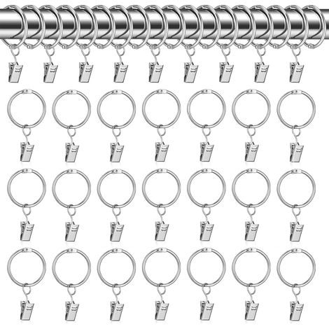Anillos para cortina, 30 anillos con clips, 32 mm, gancho plateado para cortina, anillos para barra de cortina, ganchos metálicos para cortina, gancho para baño y balcón.