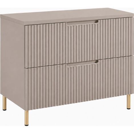 Mobile sottolavabo con piedini 80 cm, 2 cassetti, con piano, chiusura ammortizzata, Cashmere / piano Rovere Chiaro, gambe dorate, 80 x 46 x 73,6 cm (1/5)