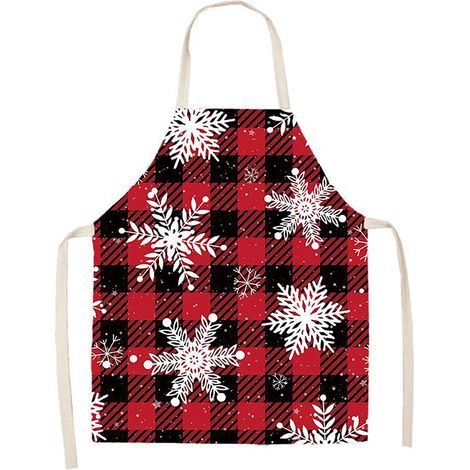 Tablier De Cuisine - Motif Plaid Buffalo Noël - En Lin - Réglable - 55 x 68 cm - 1 Pièce (1/5)