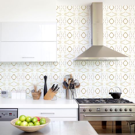 Sticker Mural Carrelage adhésif Cuisine Salle de Bain - 60 STICKERS CARRELAGES NUANCE MARBRE ET DORÉ - 60stickers10x10cm (1/5)