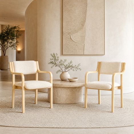 Sillas de comedor con reposabrazos, madera curvada y tejido teddy, blancas OKMYHOME (1/5)