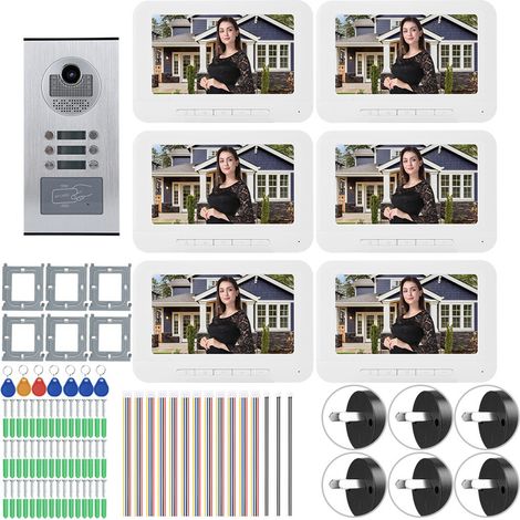 Interphone vidéo porte 6 appartements 7 pouces 1000TVL HD, sonnette caméra IR découpée, 100-240V CA (1/5)