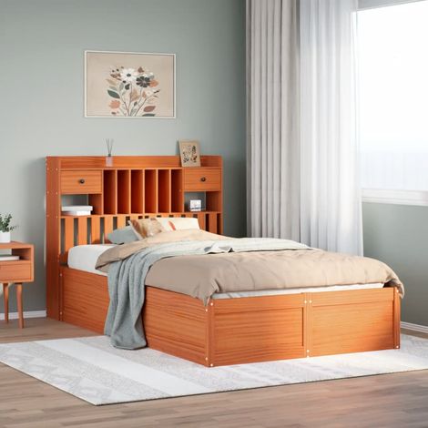 Bed Frame without Mattress Wax Brown 135x190 cm Double Solid Wood Pine vidaXL (1/5)