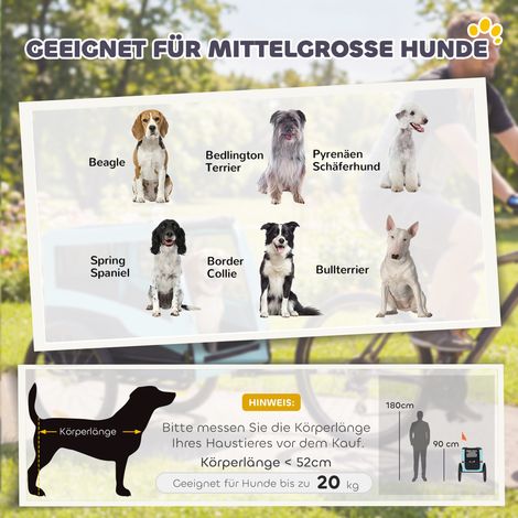 Remorque vélo escamotable bleu clair avec bandes réfléchissantes et longe, pour chien moyen jusqu'à 20 kg, 143 x 70 x 90 cm (1/4)