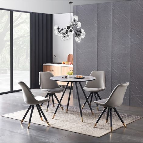 Dorchester LUX Sofia Dining Set - a Grey Wooden Dining Table and Set of 4 Dark Grey Velvet Dining Chairs - Dining Room Kitchen (1/5)