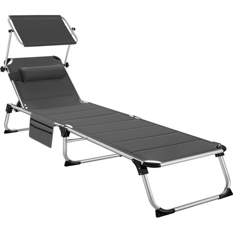 Chaise longue pliable en aluminium avec pare-soleil et appui-tête amovible, 60,5 x 200 x 115 cm (1/5)