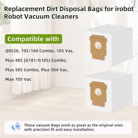 Lot de 12 sacs à poussière pour iRobot Roomba Q0520, 104/105 Combo, Plus 405/504/505 Combo, Max 705 Vac Clean Base, Combo Essential Series (1/5)