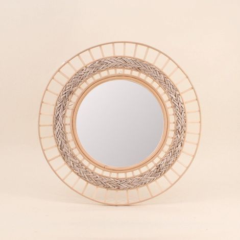 Miroir rond multi rangées en rotin 50cm dia