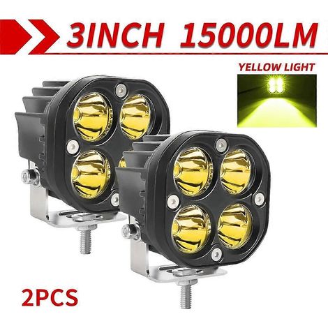 Projecteurs de travail LED CO LIGHT 3" pour voitures et motos, barres LED antibrouillard 15 000 lm, projecteurs DRL, lampes pour 4x4 tout-terrain et quads, 12 V, 2 unités, lumière jaune (1/5)