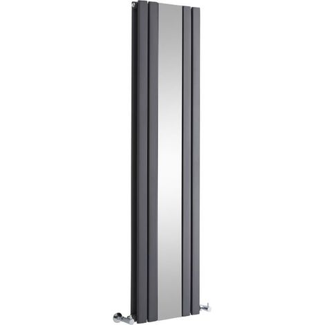 Milano Icon Anthracite Vertical Column Double Panel Radiator with Integral Full Length Mirror - 1600mm x 385mm (1/5)