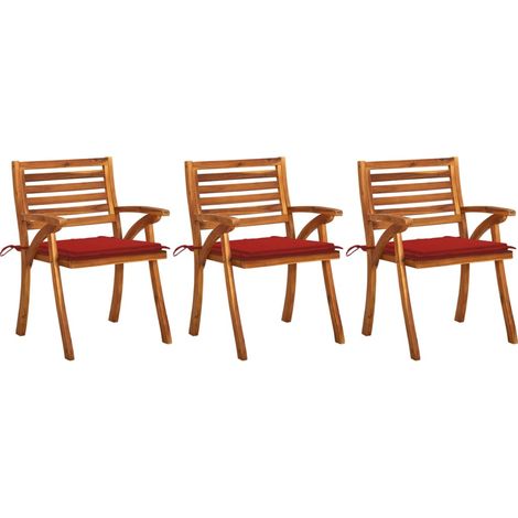 Lot de 3 Chaises à dîner de jardin avec coussins,Fauteuils de Repas d'Extérieur Acacia massif -TF81573 (1/5)
