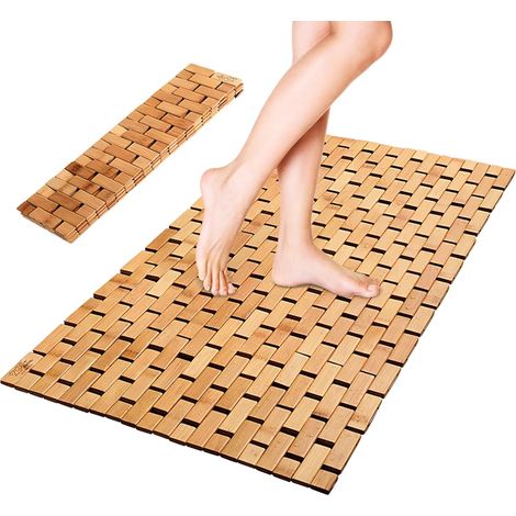 Tapis de Douche en Bambou 40x60 cm, Tapis Antidérapant pour Salle de Bain, Résistant à la Moisissure et Facile à Nettoyer, Tapis en Bois pour Baignoire, Douche (1/5)