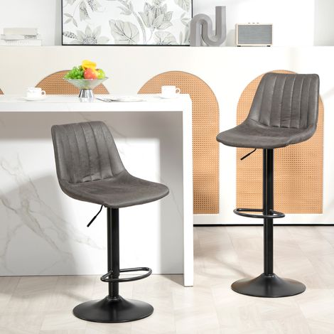Ensemble de 2 tabourets de bar style rétro, avec repose-pieds, réglables en hauteur, vérin à gaz, gris foncé (1/5)
